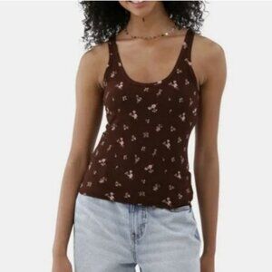 No Boundaries Scoop Tank Top Womens Brown XXL Floral Print New